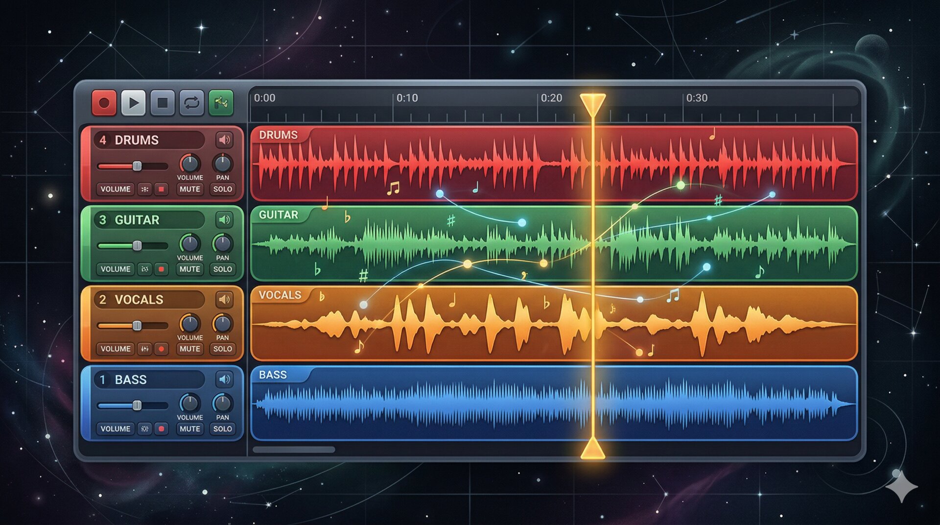 The Myousica multitrack: audio mixing in the browser
