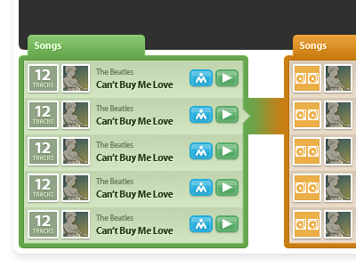 Myousica remix view — songs branching into remixes