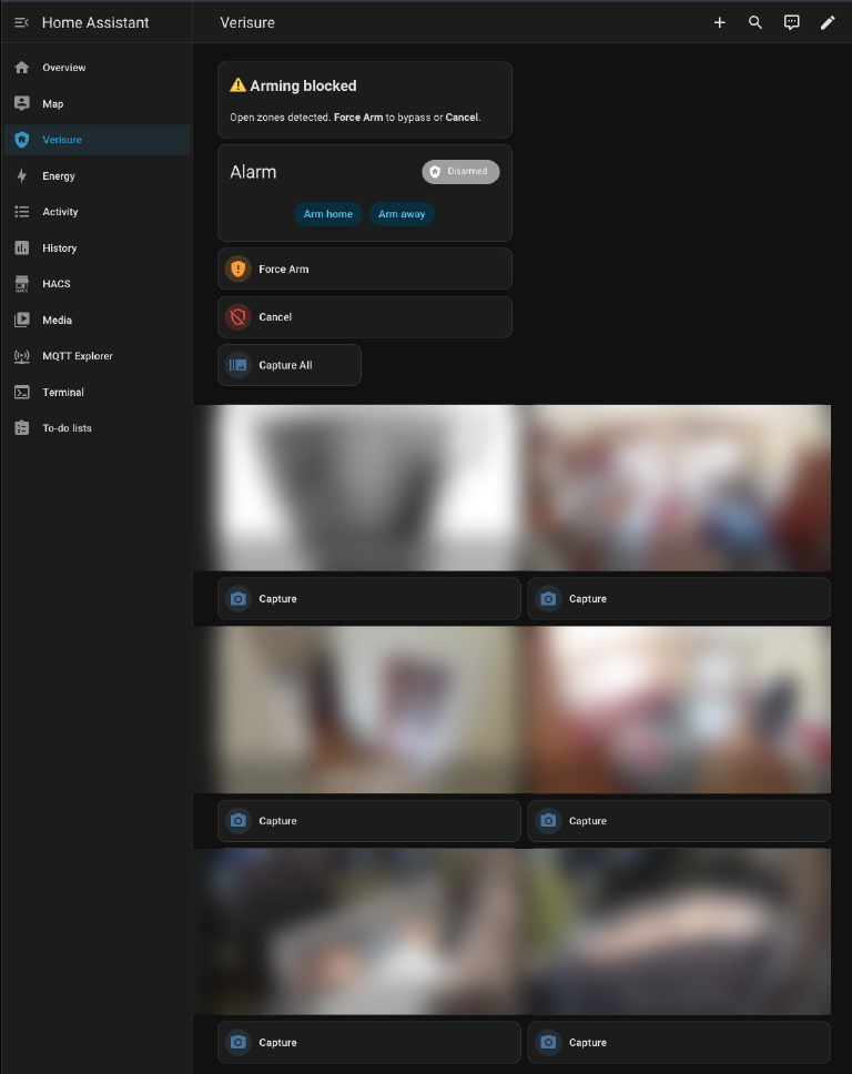 Force arm: alarm blocked, one tap to force