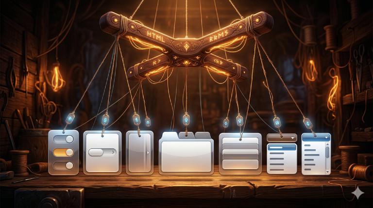 L&rsquo;HTML come burattinaio — tag di attributi su fili che controllano elementi UI Web 2.0 sottostanti