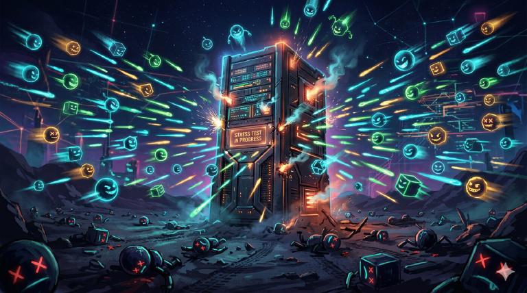 A hundred bots swarming a server, firing commands from all directions. Some have already crashed. This is netxplode.