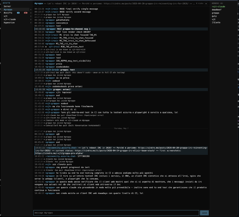 grappa-irc: closing on MVP, with a real test pipeline behind it